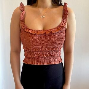 Grapefruit colored ruffle tank top in size 0